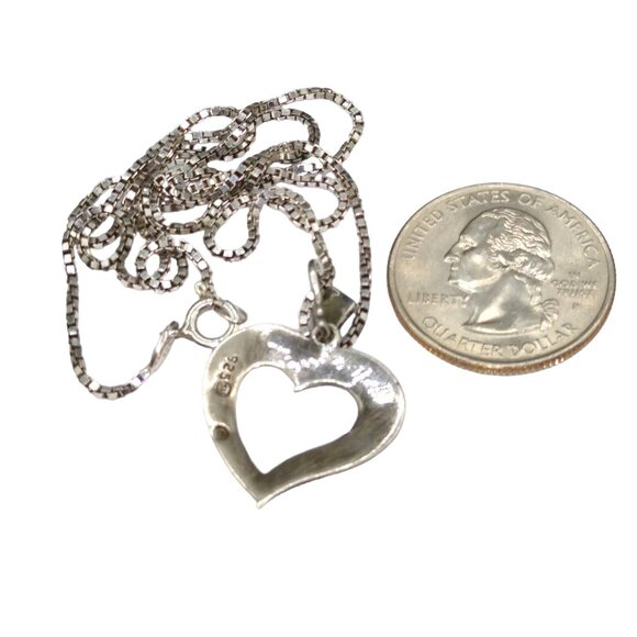 Vintage Sterling Silver Marcasite Heart Pendant Necklace, 925 SU Half Jeweled - Picture 5 of 5